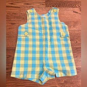 Patsy Aiken Lime Green & Aqua Plaid JonJon/Shortall Sz 18mo